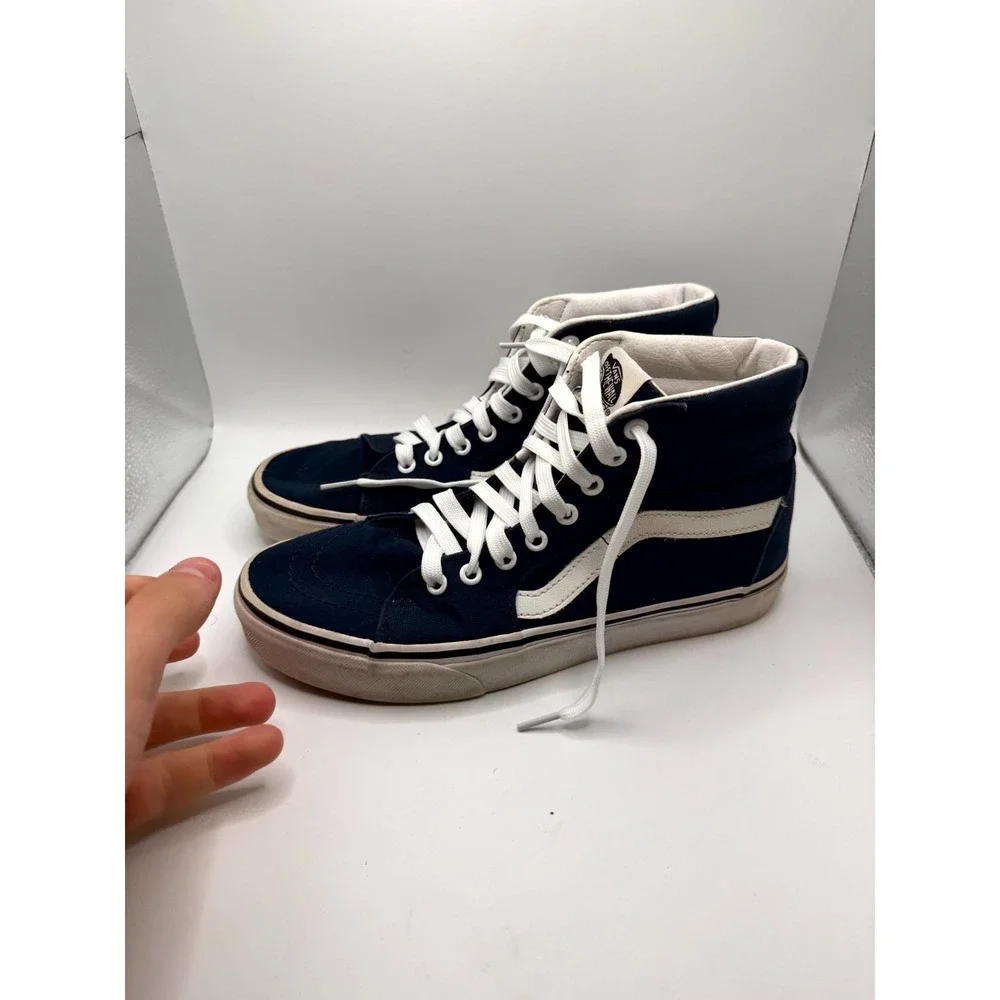 VANS Sk8-Hi Mens 7.5 Sneaker Navy Blue Canvas High Top Lace Up Skateboard Shoes